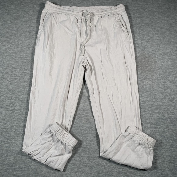 Zara Pants Mens XL Beige Linen Viscose Joggers Drawstring Waist Elastic Cuffs - Picture 1 of 14
